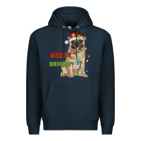 Navy merry and bright pug Premium Hoodie - RanaPortraitStore