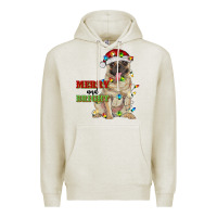 Oatmeal Heather merry and bright pug Premium Hoodie - RanaPortraitStore