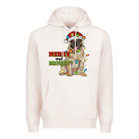 Pale Pink merry and bright pug Premium Hoodie - RanaPortraitStore