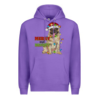 Purple merry and bright pug Premium Hoodie - RanaPortraitStore