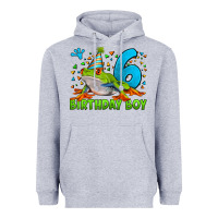 Heather Grey birthday boy frog age 6 Heavyweight Hoodie - LillyAllenDesigns