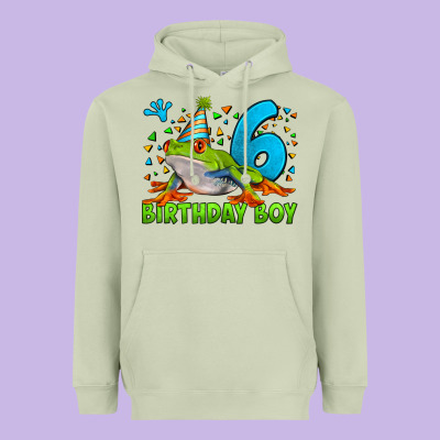 Birthday Boy Frog Age 6 Heavyweight Hoodie Designed By Lillyallendesigns
