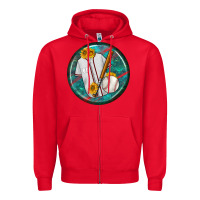 Red baseball with sunflower round earrings Zipper Hoodie - BundleAndBundleShop