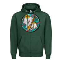 Sports Green baseball with sunflower round earrings Zipper Hoodie - BundleAndBundleShop