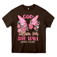 Chocolate Brown god is within her she will not fail Heavy Core Tee - MaliasSmallBusiness