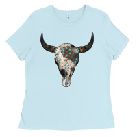 Baby Blue Cowhide Bull Skull Ladies Tee - Jasminsmagicworld