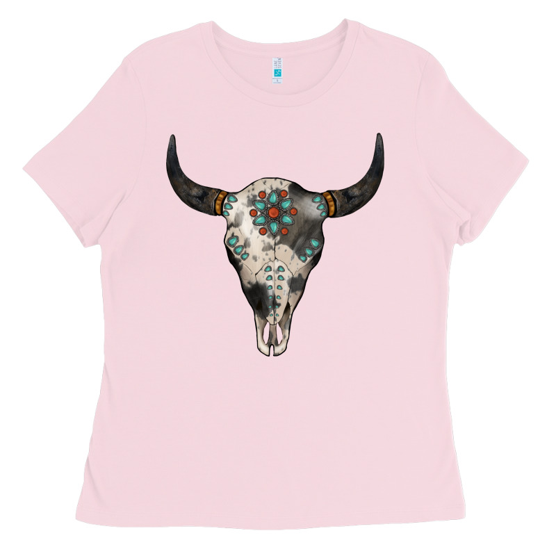 Cowhide Bull Skull Ladies Tee by Jasminsmagicworld | Teevron