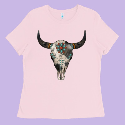 Cowhide Bull Skull Ladies Tee Designed By Jasminsmagicworld