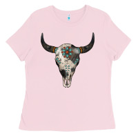Bubblegum Pink Cowhide Bull Skull Ladies Tee - Jasminsmagicworld