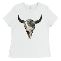White Cowhide Bull Skull Ladies Tee - Jasminsmagicworld