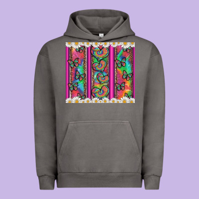 Tie Dye Hearts And Butterfly With Flowers Urban Hoodie Designed By Artiststas