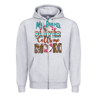 Heather Grey My Favorite Player Calls Me Mom Zipper Hoodie - BundleAndBundleShop