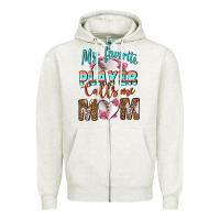 Oatmeal Heather My Favorite Player Calls Me Mom Zipper Hoodie - BundleAndBundleShop