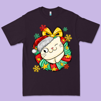 Christmas Wreaths Cat Premium Tee Designed By Maliassmallbusiness