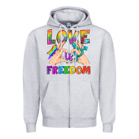 Heather Grey Love Is Freedom Zipper Hoodie - BundleAndBundleShop