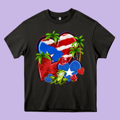 Puerto Rico Hearts Heavy Core Tee Designed By Nancycooperartshop