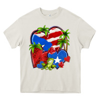 Cream puerto rico hearts Heavy Core Tee - NancyCooperArtShop