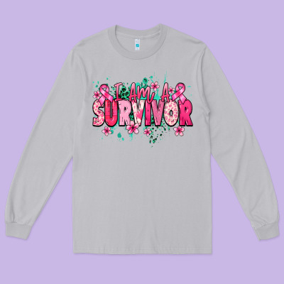 I Am A Survivor Cancer Awareness Long Sleeve Tee Designed By Howdyjamesfarm