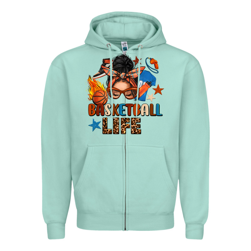 Basketball Life Messy Bun Zipper Hoodie by FaDigitalArtStudio | Teevron