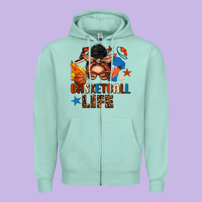 Basketball Life Messy Bun Zipper Hoodie Designed By Fadigitalartstudio