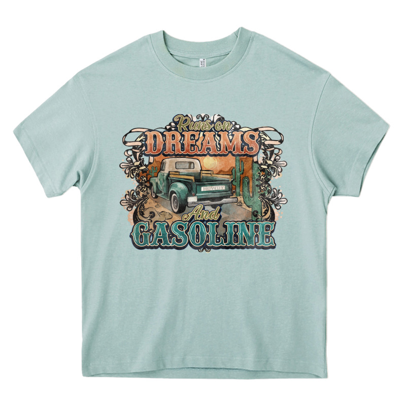 Runs On Dreams And Gasoline Truck Western Heavy Core Tee by NancyCooperArtShop | Teevron