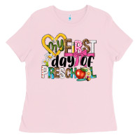 Bubblegum Pink my first day of preschool Ladies Tee - NancyCooperArtShop
