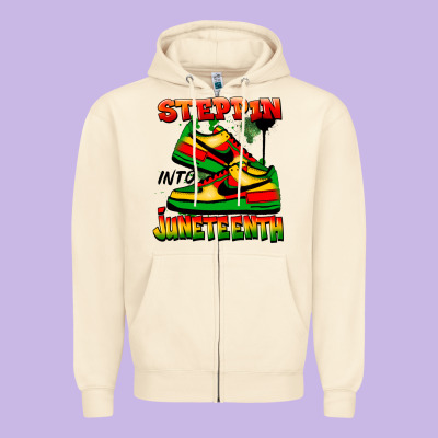 Steppin' Into Juneteenth Zipper Hoodie Designed By Fadigitalartstudio