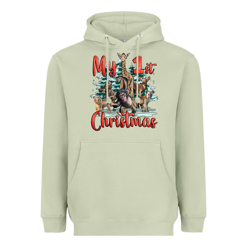 My First Christmas Baby Safari Animals Heavyweight Hoodie by LillyAllenDesigns | Teevron