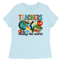 Baby Blue teachers change the world Ladies Tee - NancyCooperArtShop