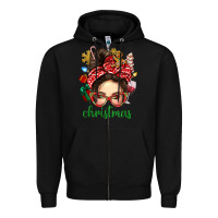 Black Christmas Messy Bun With Gingerbread Man Zipper Hoodie - BundleAndBundleShop