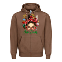 Chestnut Christmas Messy Bun With Gingerbread Man Zipper Hoodie - BundleAndBundleShop