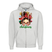Dove Grey Christmas Messy Bun With Gingerbread Man Zipper Hoodie - BundleAndBundleShop