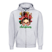 Heather Grey Christmas Messy Bun With Gingerbread Man Zipper Hoodie - BundleAndBundleShop