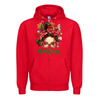 Red Christmas Messy Bun With Gingerbread Man Zipper Hoodie - BundleAndBundleShop