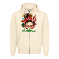 Sandshell Christmas Messy Bun With Gingerbread Man Zipper Hoodie - BundleAndBundleShop