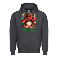 Smoke Christmas Messy Bun With Gingerbread Man Zipper Hoodie - BundleAndBundleShop