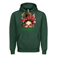 Sports Green Christmas Messy Bun With Gingerbread Man Zipper Hoodie - BundleAndBundleShop