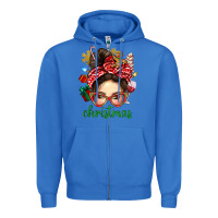 True Royal Christmas Messy Bun With Gingerbread Man Zipper Hoodie - BundleAndBundleShop