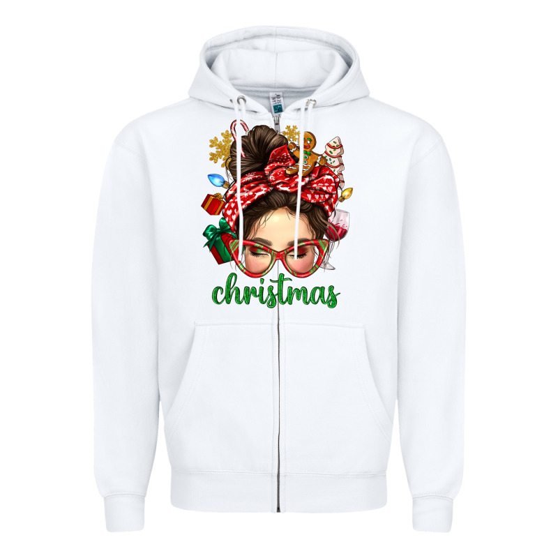Christmas Messy Bun With Gingerbread Man Zipper Hoodie by BundleAndBundleShop | Teevron