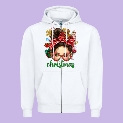 Christmas Messy Bun With Gingerbread Man Zipper Hoodie Designed By Bundleandbundleshop