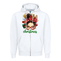 White Christmas Messy Bun With Gingerbread Man Zipper Hoodie - BundleAndBundleShop