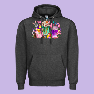 Easter Coffee Cups With Bunny Zipper Hoodie Designed By Bundleandbundleshop