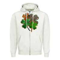 Oatmeal Heather leopard shamrock Zipper Hoodie - FaDigitalArtStudio