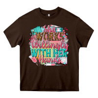 Chocolate Brown she works willingly with her hands Heavy Core Tee - NancyCooperArtShop