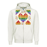 Oatmeal Heather Pride lgbtq hearts and daisy seamless pattern Zipper Hoodie - BundleAndBundleShop