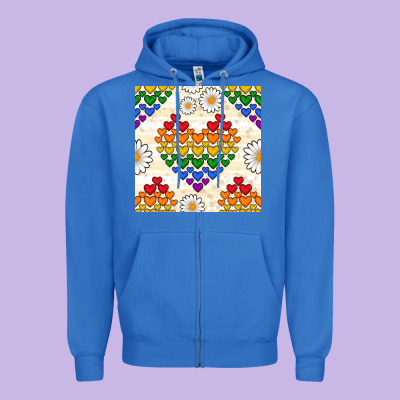 Pride Lgbtq Hearts And Daisy Seamless Pattern Zipper Hoodie Designed By Bundleandbundleshop