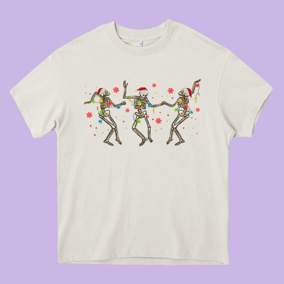 Dancing Skeleton Christmas Heavy Core Tee Designed By Maliassmallbusiness