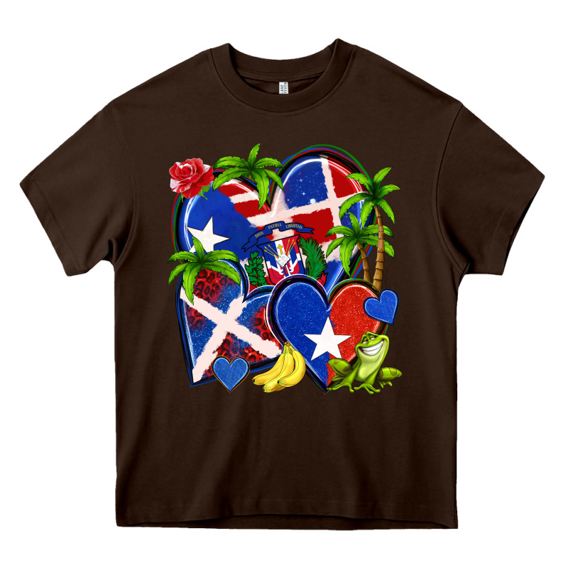Puerto Rico With Dominican Republic Hearts Heavy Core Tee by NancyCooperArtShop | Teevron