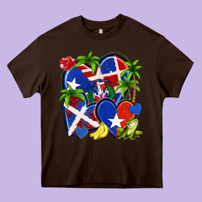 Puerto Rico With Dominican Republic Hearts Heavy Core Tee Designed By Nancycooperartshop