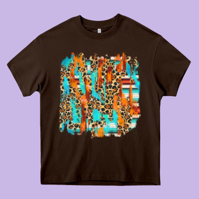 Serape With Leopard Pattern Heavy Core Tee Designed By Nancycooperartshop